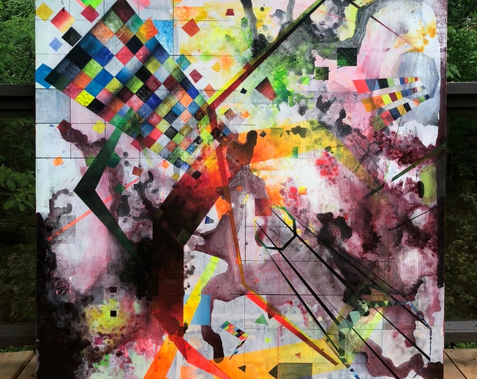 Amazing Colorful Abstract Geometric Acrylic Painting Eucaboard Wall Hanging Modern Art Ryan Eckert