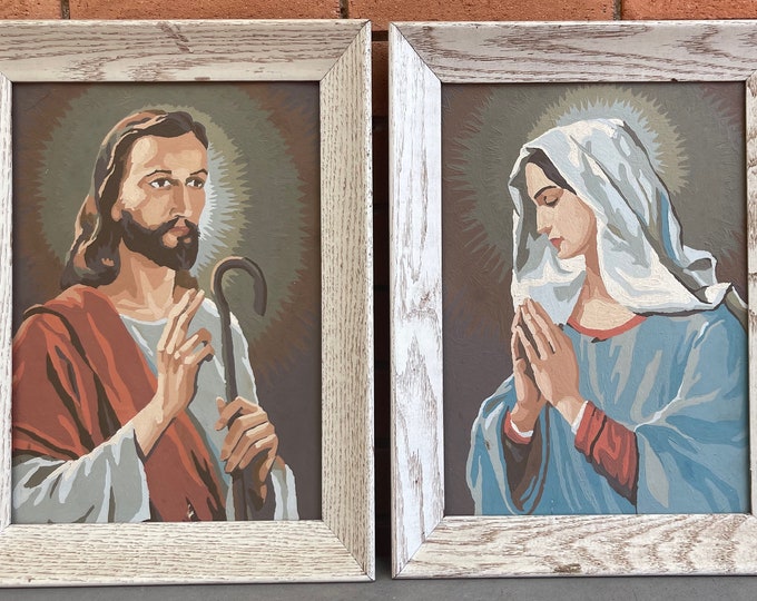 Vintage Jesus Mary Paint By Numbers Wall Hangings Framed Religious Art