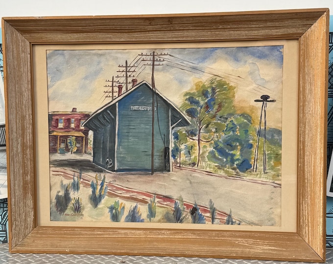 Vintage Watercolor Painting "Junction City" Landscape Framed Matted Signed Dulin