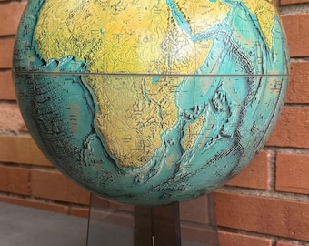 Vintage 1970s World Globe National Geographic Smoked Acrylic Stand Modern