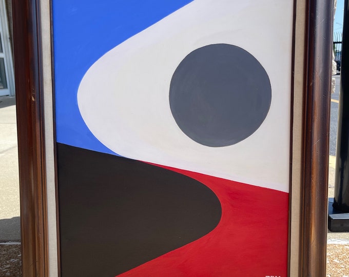 Vintage Abstract Shapes Acrylic Painting Modern Wall Hanging Art Signed Menges
