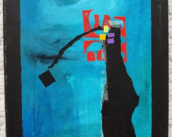 Vintage Abstract Shapes Mixed Media Acrylic Painting Modern Art Signed Witt