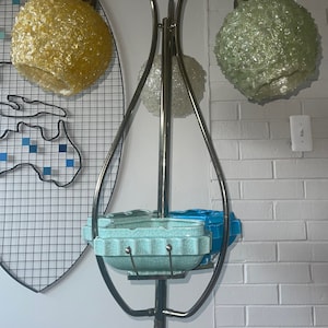 Vintage 60s Spun Acrylic Spaghetti Shade Ceramic Inserts Floor Lamp Mid Century Modern Atomic Era