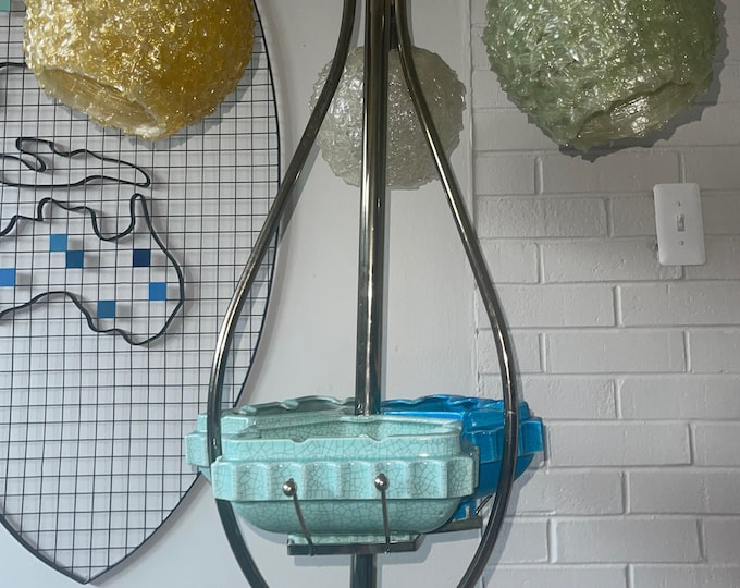 Vintage 60s Spun Acrylic Spaghetti Shade Ceramic Inserts Floor Lamp Mid Century Modern Atomic Era