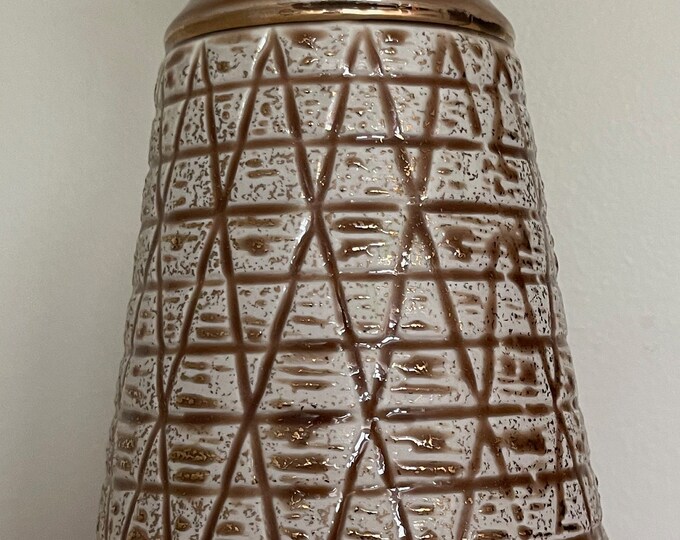 Vintage 50s 60s Tan Beige Gold Ceramic Lamp Mid Century Modern Lighting Atomic Era
