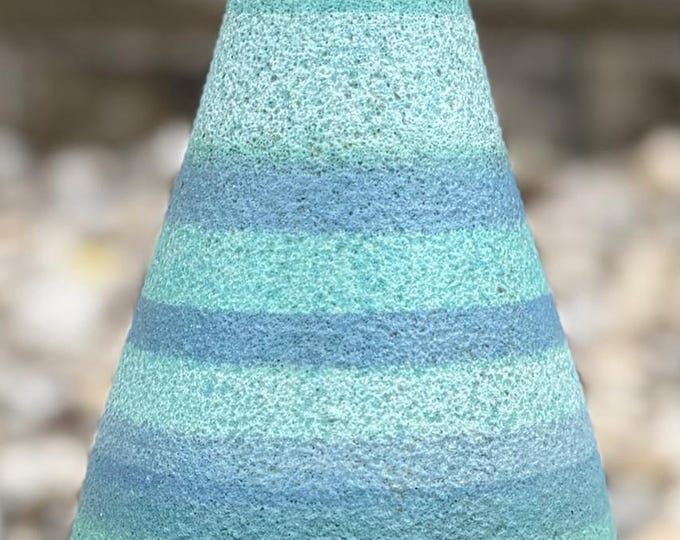 Vintage MCM Blue Striped Ceramic Lamp & Shade Mid Century Modern Lighting 1960s