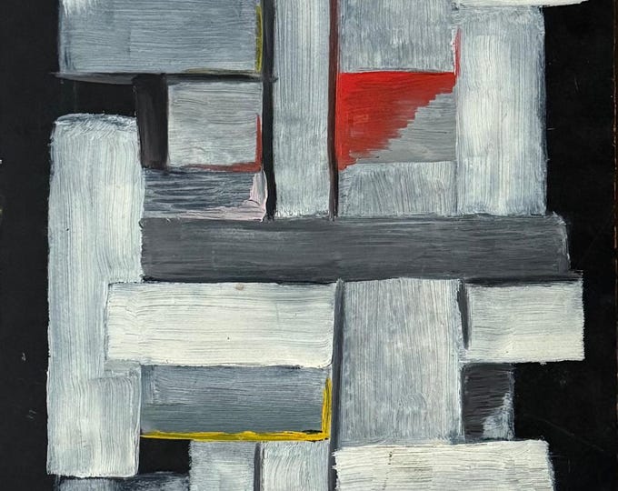Vintage Geometric Shapes Cubist Oil on Board Painting MCM Mid Century Modern Art