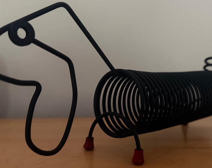 Vintage MCM Black Metal Wire Dog Letter Holder Mid Century Modern Kitsch 1950s