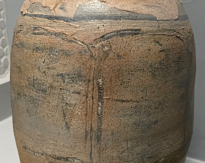 Large Handmade Vintage 1970s Studio Pottery Ceramic Stoneware Jug w/ Lid Signed