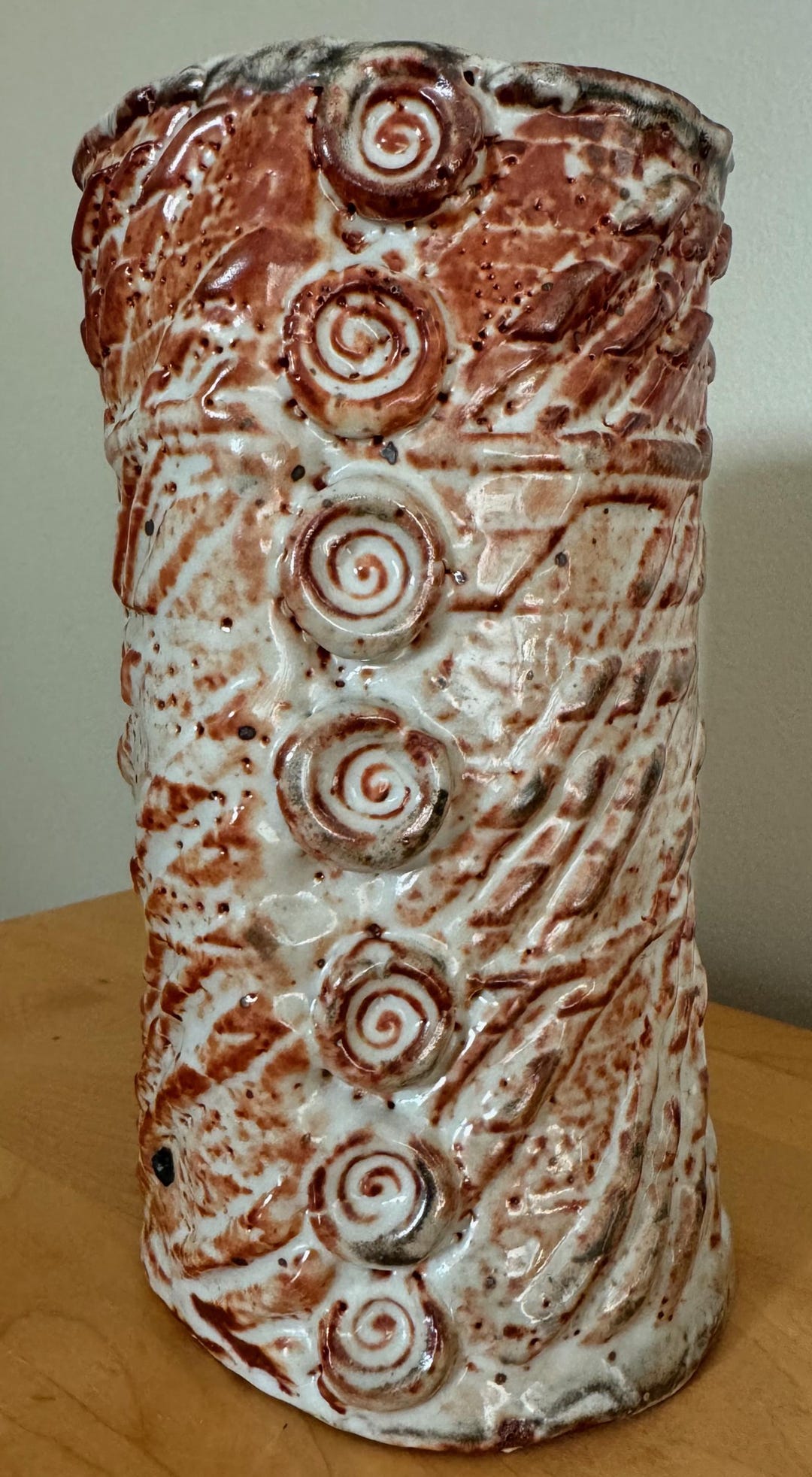 Vintage Glazed Stoneware Ceramic Studio Pottery Vase Textured Signed ...