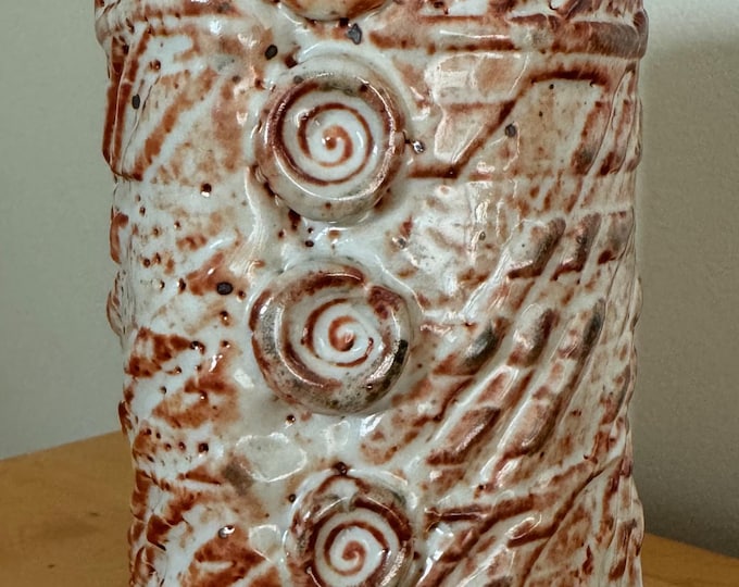 Vintage Glazed Stoneware Ceramic Studio Pottery Vase Textured Signed Modern Art
