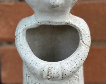 Vintage Handcrafted Isla Del Sol Pottery Ceramic Figural Flower Pot Stoneware Puerto Rico 70s