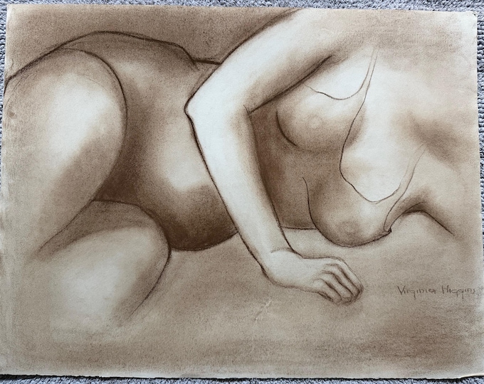 Vintage Woman Posing Charcoal Drawings Illustration Modern Art Signed Higgins 23
