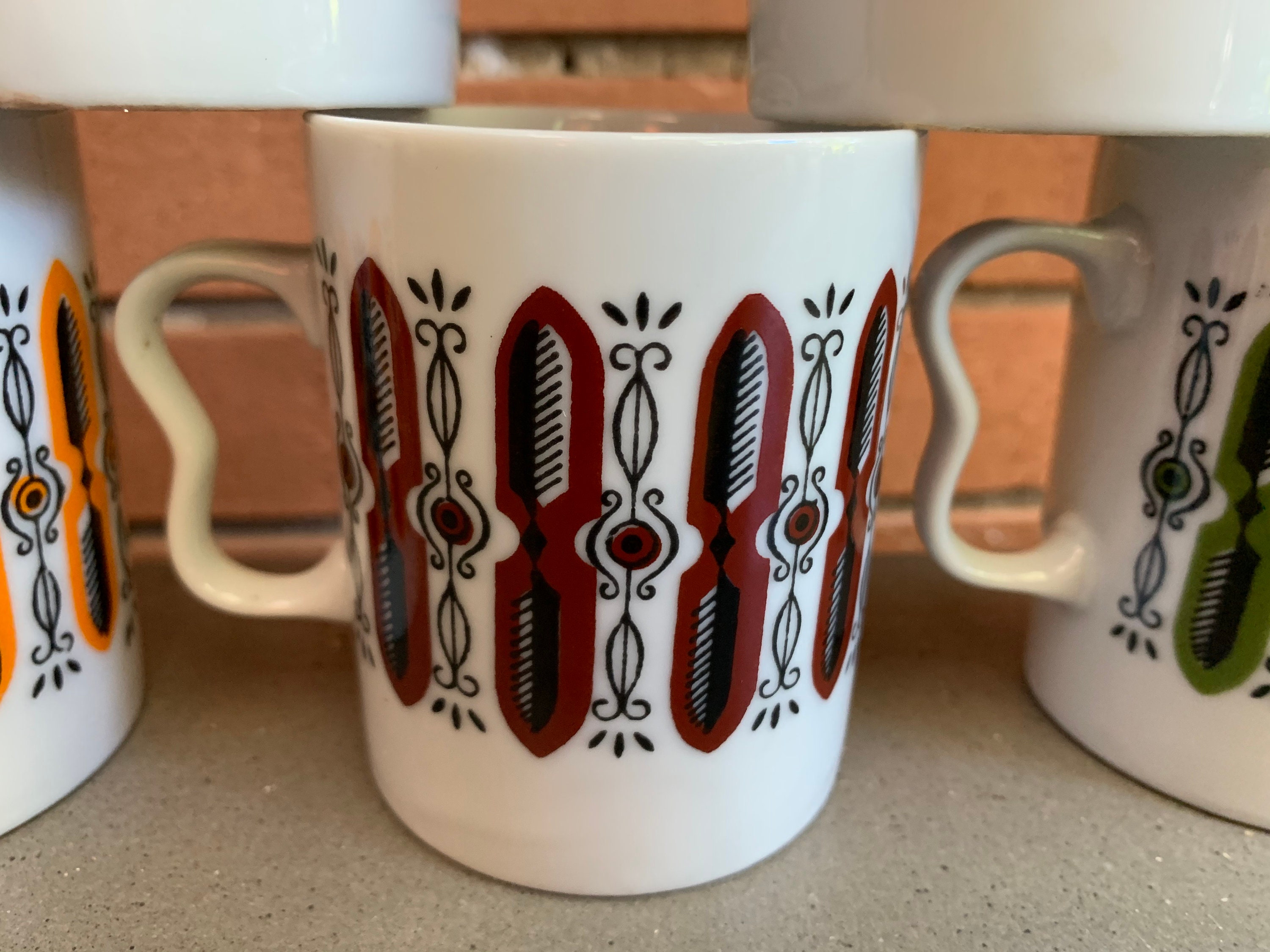 Nice Vintage 60s Trimont Ware Japan Coffee Mugs Cups Ceramic Mid