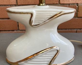 Vintage 50s 60s Beige Gold Ceramic Bedside Lamp Mid Century Modern Atomic Era