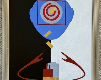 Vintage Geometric Surreal Abstract Painting Art Wall Hanging Signed REM Menges