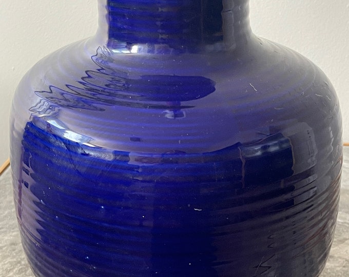 Vintage 60s 70s Blue Ceramic Pottery Wood Table Lamp Mid Century Modern Lighting