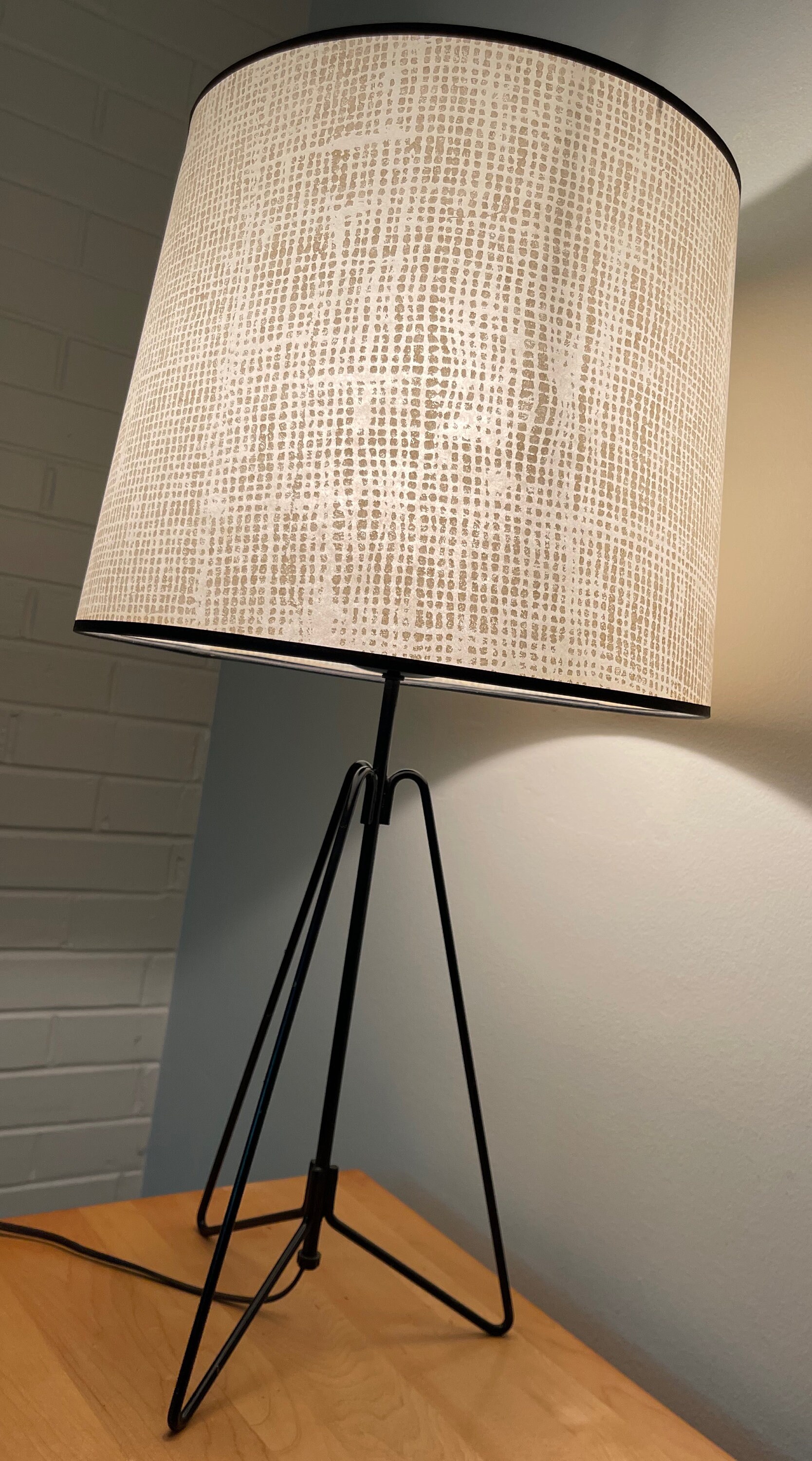 Vintage 50s Black Wire Metal Lamp Fiberglass Shade Mid Vintage 50s Black Wire Metal Lamp Fiberglass Shade Mid