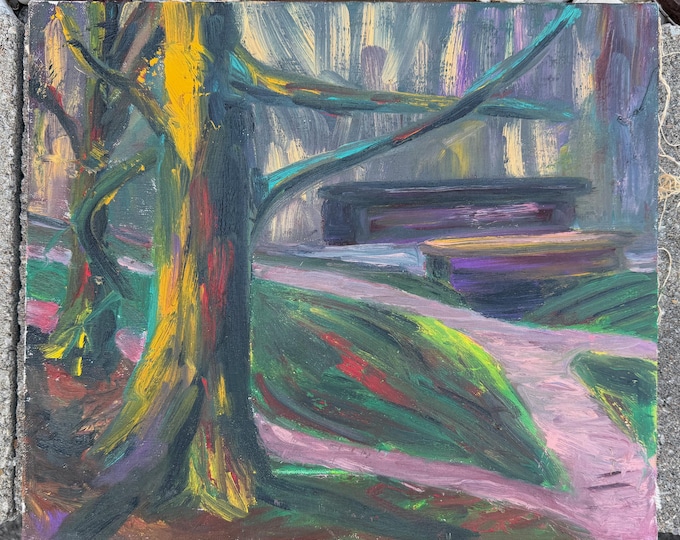 Vintage Abstract Acrylic Painting Modern Art Landscape Trees Ruttencutter 80s