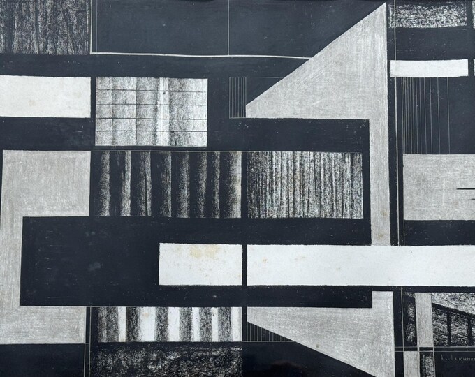 Vintage MCM Geometric Shapes Painting Modern Art Mid Century Lauchner 1950s