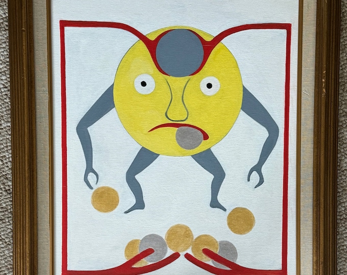 Vintage Geometric Surreal Abstract Painting Art Wall Hanging Signed REM Menges