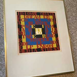 Vintage 70s 80s Framed Words Serigraph Print Wall Hanging Modern Art Signed Dorothy Dubinsky Pop Art image 2
