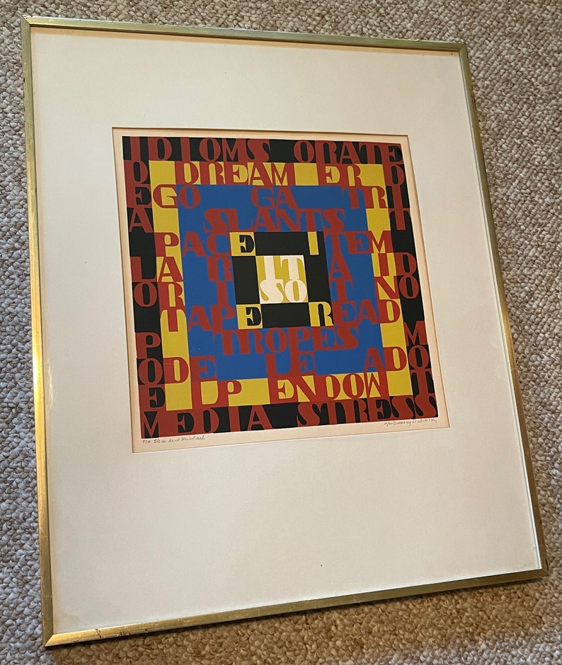 Vintage 70s 80s Framed Words Serigraph Print Wall Hanging Modern Art Signed Dorothy Dubinsky Pop Art image 2