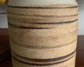 Vintage 70s Rounded Ceramic Stoneware Art Pottery Vase Mid Century Modern Signed