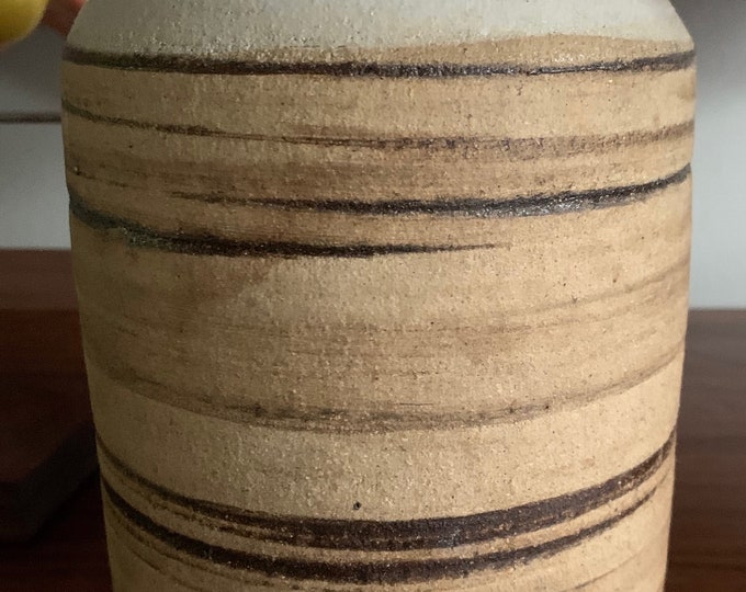 Vintage 70s Rounded Ceramic Stoneware Art Pottery Vase Mid Century Modern Signed