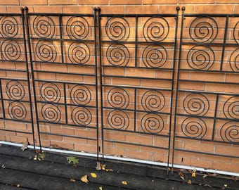 Vintage Black Iron Metal Fence Panels Outdoors Spirals Mid Century MCM 50s 60s