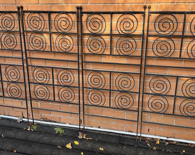 Vintage Black Iron Metal Fence Panels Outdoors Spirals Mid Century MCM 50s 60s