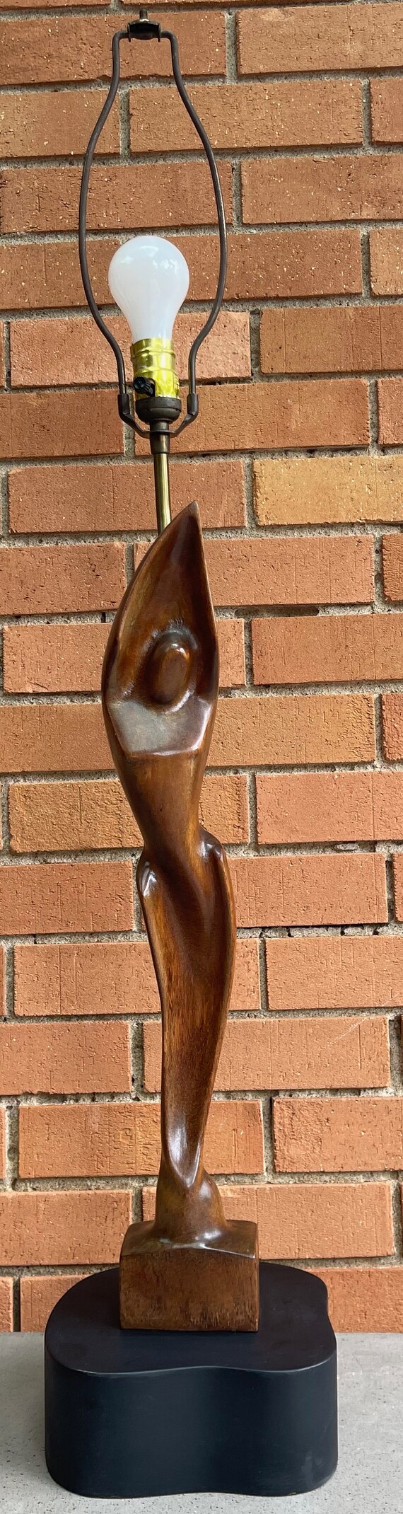 Vintage 50s 60s Abstract Sculptural Figural Wood Heifetz Lamp Mid