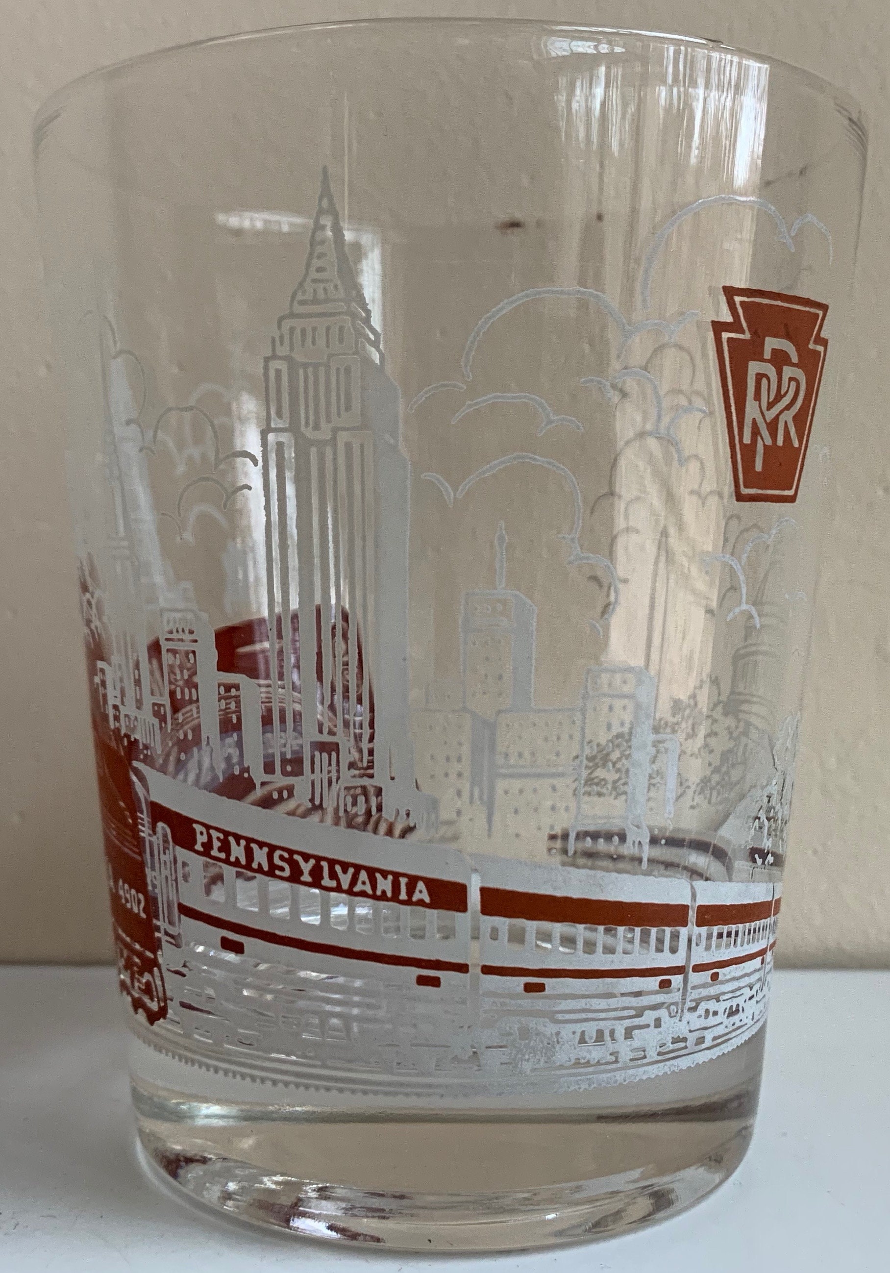 Vintage Brown White Pennsylvania Railroad Drinking Glass