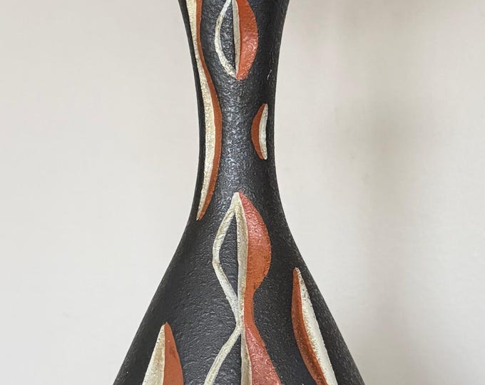 Vintage MCM Abstract Chalkware Lamp + Shade Mid Century Modern 50s 60s Lighting