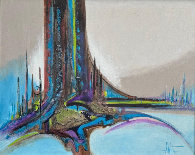 Vintage MCM Abstract Oil Painting Mid Century Modern Art Wall Hanging Signed 60s