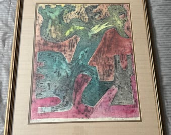 Vintage MCM 60s Abstract Mixed Media Painting Mid Century Modern Signed Ortega
