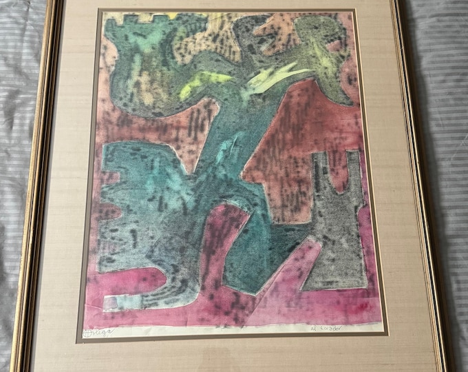Vintage MCM 60s Abstract Mixed Media Painting Mid Century Modern Signed Ortega