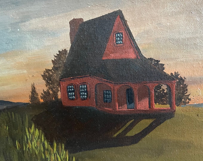 Framed VIntage 1960s Landscape House Oil Painting Mid Century Modern Wall Art Signed Ron Boyko