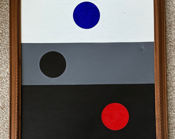 Vintage Geometric Shapes Abstract Painting Art Wall Hanging Signed REM Menges
