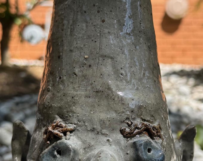 Quirky Vintage Gray Glazed Ceramic Stoneware Conehead Sculpture Modern Art 70s SNL