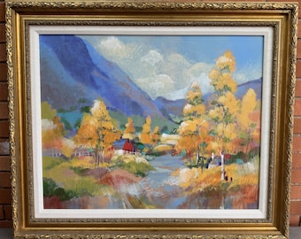Colorful Vintage Impressionist Landscape Oil Painting Donn Warden Framed Signed