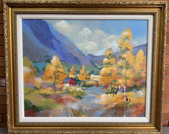 Colorful Vintage Impressionist Landscape Oil Painting Donn Warden Framed Signed