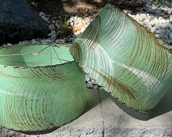 Pair Vintage Green Fiberglass Shades MCM Lamps Mid Century Modern 50s Atomic Era