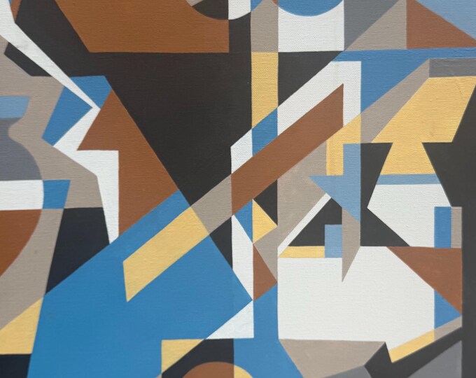 Vintage Abstract Shapes Acrylic Canvas Painting Multi-Color Modern Art Wall Hanging Timothy Long 70s (3)