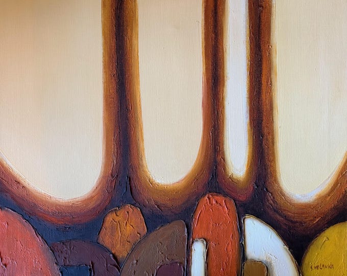 Vintage Abstract Painting Modern Art Wall Hanging Signed Volavka Framed 1970s