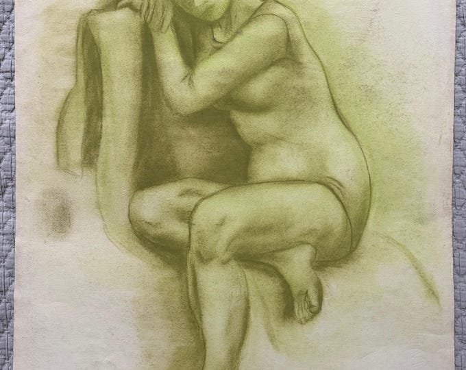 Vintage Figural Woman Charcoal Drawing Illustration Modern Art Signed Higgins 3