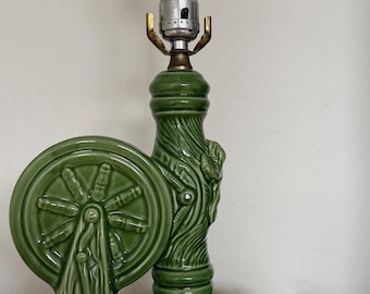 Vintage Green Ceramic Spinning Wheel Lamp Mid Century Lighting 50s McCoy Pottery