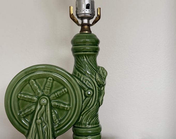 Vintage Green Ceramic Spinning Wheel Lamp Mid Century Lighting 50s McCoy Pottery