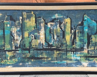 Vintage MCM Abstract Landscape Painting Modern Art Mid Century 1960s Van Amstel California