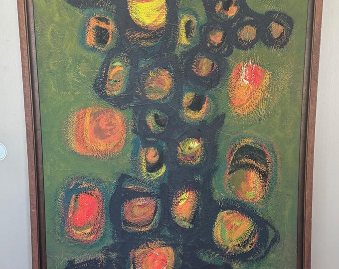 Vintage 60s MCM Abstract Shapes Oil Painting Modern Wall Art Wall Hanging Deyoe